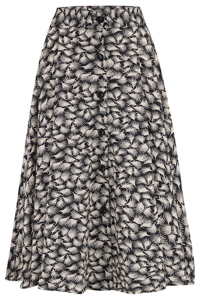 The "Beverly" Button Front Full Circle Skirt with Pockets in Black Whisp Print, True 1950s Vintage Style - True and authentic vintage style clothing, inspired by the Classic styles of CC41 , WW2 and the fun 1950s RocknRoll era, for everyday wear plus events like Goodwood Revival, Twinwood Festival and Viva Las Vegas Rockabilly Weekend Rock n Romance Rock n Romance
