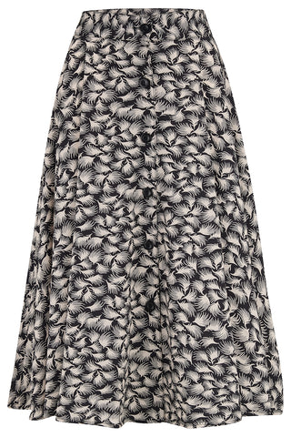The "Beverly" Button Front Full Circle Skirt with Pockets in Black Whisp Print, True 1950s Vintage Style - True and authentic vintage style clothing, inspired by the Classic styles of CC41 , WW2 and the fun 1950s RocknRoll era, for everyday wear plus events like Goodwood Revival, Twinwood Festival and Viva Las Vegas Rockabilly Weekend Rock n Romance Rock n Romance