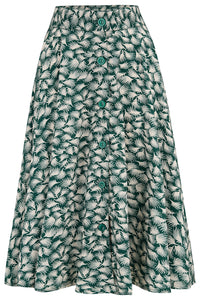The "Beverly" Button Front Full Circle Skirt with Pockets in Green Whisp Print, True 1950s Vintage Style - True and authentic vintage style clothing, inspired by the Classic styles of CC41 , WW2 and the fun 1950s RocknRoll era, for everyday wear plus events like Goodwood Revival, Twinwood Festival and Viva Las Vegas Rockabilly Weekend Rock n Romance Rock n Romance