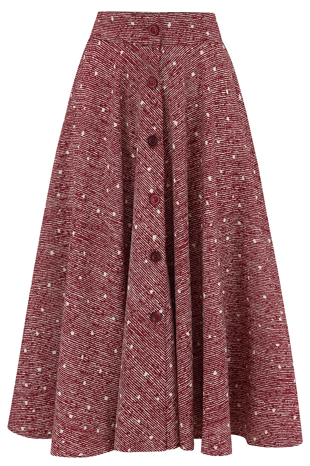 The "Beverly" Button Front Full Circle Skirt with Pockets in Wine Ditzy, Authentic 1950s Vintage Style - True and authentic vintage style clothing, inspired by the Classic styles of CC41 , WW2 and the fun 1950s RocknRoll era, for everyday wear plus events like Goodwood Revival, Twinwood Festival and Viva Las Vegas Rockabilly Weekend Rock n Romance Rock n Romance