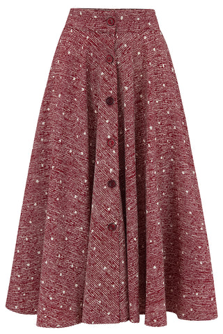 The "Beverly" Button Front Full Circle Skirt with Pockets in Wine Ditzy, Authentic 1950s Vintage Style - CC41, Goodwood Revival, Twinwood Festival, Viva Las Vegas Rockabilly Weekend Rock n Romance Rock n Romance
