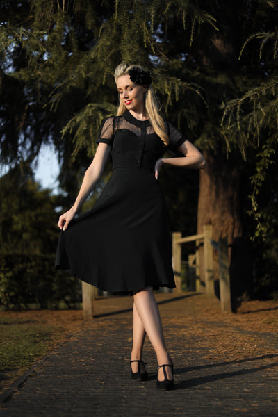 "Florance" Tea Dress in Black with matching Black Lace upper, Authentic 1940s true vintage style - True and authentic vintage style clothing, inspired by the Classic styles of CC41 , WW2 and the fun 1950s RocknRoll era, for everyday wear plus events like Goodwood Revival, Twinwood Festival and Viva Las Vegas Rockabilly Weekend Rock n Romance The Seamstress Of Bloomsbury