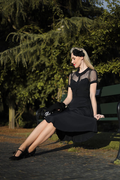 "Florance" Tea Dress in Black with matching Black Lace upper, Authentic 1940s true vintage style - CC41, Goodwood Revival, Twinwood Festival, Viva Las Vegas Rockabilly Weekend Rock n Romance The Seamstress Of Bloomsbury