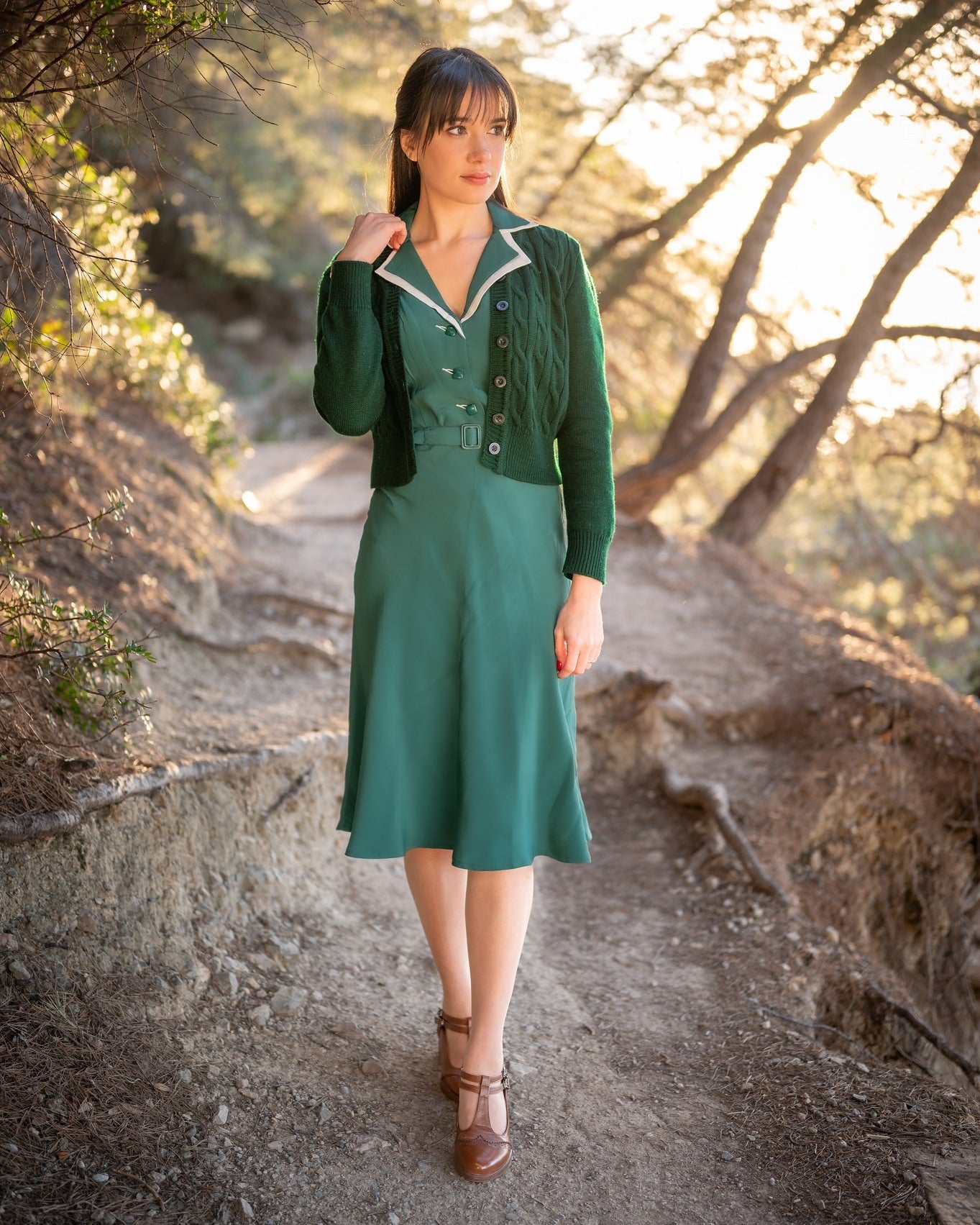 Cable Knit Cardigan in Green, Stunning 1940s True Vintage Style