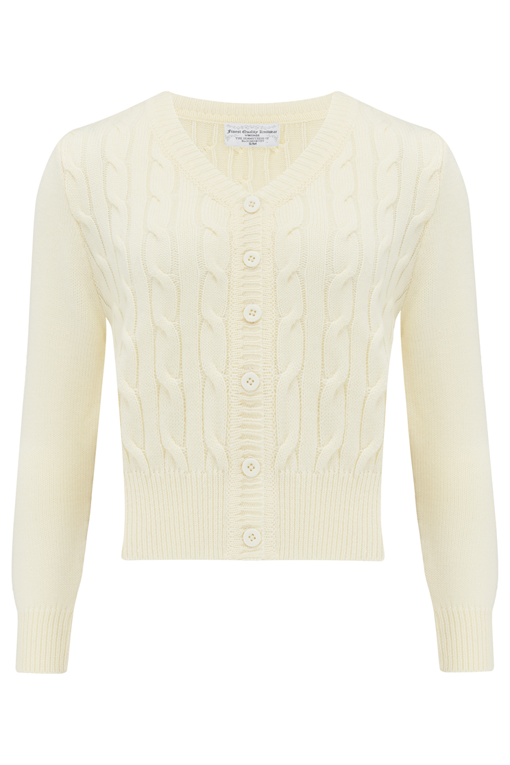 Cable Knit Cardigan in Cream Stunning 1940s True Vintage Style