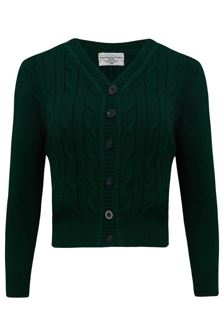 Cable Knit Cardigan in Green, Stunning 1940s True Vintage Style - True and authentic vintage style clothing, inspired by the Classic styles of CC41 , WW2 and the fun 1950s RocknRoll era, for everyday wear plus events like Goodwood Revival, Twinwood Festival and Viva Las Vegas Rockabilly Weekend Rock n Romance The Seamstress Of Bloomsbury