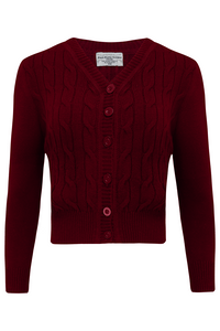 Cable Knit Cardigan in Wine, Stunning 1940s True Vintage Style - True and authentic vintage style clothing, inspired by the Classic styles of CC41 , WW2 and the fun 1950s RocknRoll era, for everyday wear plus events like Goodwood Revival, Twinwood Festival and Viva Las Vegas Rockabilly Weekend Rock n Romance The Seamstress Of Bloomsbury