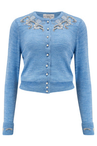 The Beaded Cardigan in Marl Blue, Stunning 1940s Vintage Style - True and authentic vintage style clothing, inspired by the Classic styles of CC41 , WW2 and the fun 1950s RocknRoll era, for everyday wear plus events like Goodwood Revival, Twinwood Festival and Viva Las Vegas Rockabilly Weekend Rock n Romance The Seamstress Of Bloomsbury