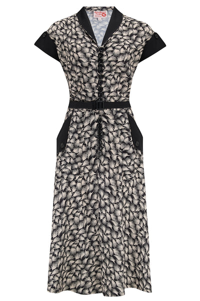 The "Casey" Dress in Black Whisp Print, True & Authentic 1950s Vintage Style - True and authentic vintage style clothing, inspired by the Classic styles of CC41 , WW2 and the fun 1950s RocknRoll era, for everyday wear plus events like Goodwood Revival, Twinwood Festival and Viva Las Vegas Rockabilly Weekend Rock n Romance Rock n Romance