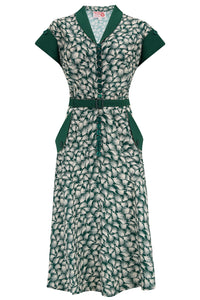 The "Casey" Dress in Green Whisp Print, True & Authentic 1950s Vintage Style - True and authentic vintage style clothing, inspired by the Classic styles of CC41 , WW2 and the fun 1950s RocknRoll era, for everyday wear plus events like Goodwood Revival, Twinwood Festival and Viva Las Vegas Rockabilly Weekend Rock n Romance Rock n Romance