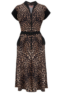 The "Casey" Dress in Leopard Print With Black Contrast, True & Authentic 1950s Vintage Style - True and authentic vintage style clothing, inspired by the Classic styles of CC41 , WW2 and the fun 1950s RocknRoll era, for everyday wear plus events like Goodwood Revival, Twinwood Festival and Viva Las Vegas Rockabilly Weekend Rock n Romance Rock n Romance