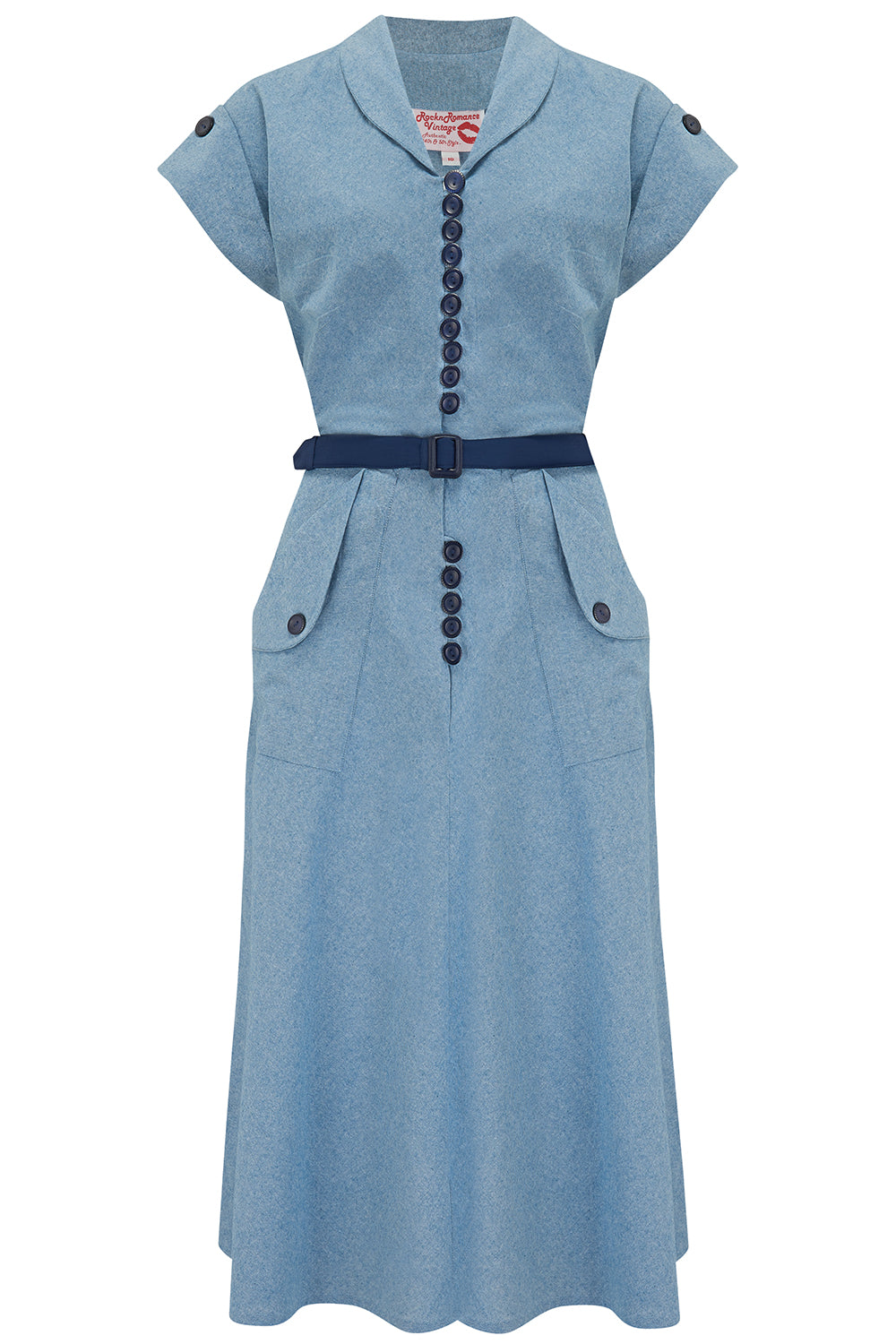 The "Casey" Dress in Lightweight Denim Cotton Chambray, True & Authentic 1950s Vintage Style - True and authentic vintage style clothing, inspired by the Classic styles of CC41 , WW2 and the fun 1950s RocknRoll era, for everyday wear plus events like Goodwood Revival, Twinwood Festival and Viva Las Vegas Rockabilly Weekend Rock n Romance Rock n Romance