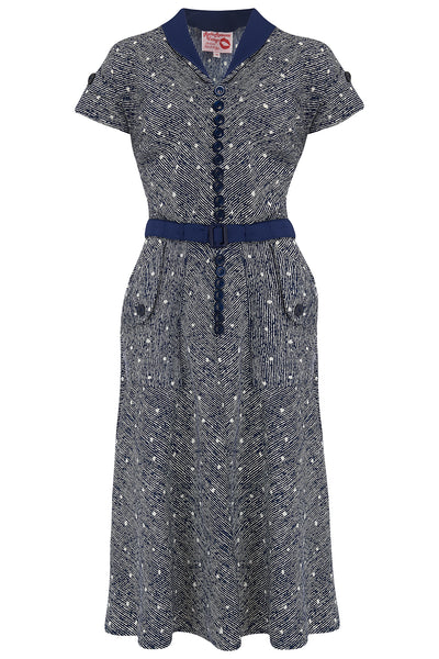 The "Casey" Dress in Navy Ditzy Print, True & Authentic 1950s Vintage Style - True and authentic vintage style clothing, inspired by the Classic styles of CC41 , WW2 and the fun 1950s RocknRoll era, for everyday wear plus events like Goodwood Revival, Twinwood Festival and Viva Las Vegas Rockabilly Weekend Rock n Romance Rock n Romance