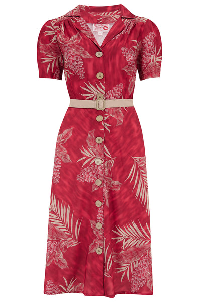 Charlene Shirtwaister Dress in Ruby Palm Print, True 1950s Vintage Style - True and authentic vintage style clothing, inspired by the Classic styles of CC41 , WW2 and the fun 1950s RocknRoll era, for everyday wear plus events like Goodwood Revival, Twinwood Festival and Viva Las Vegas Rockabilly Weekend Rock n Romance Rock n Romance