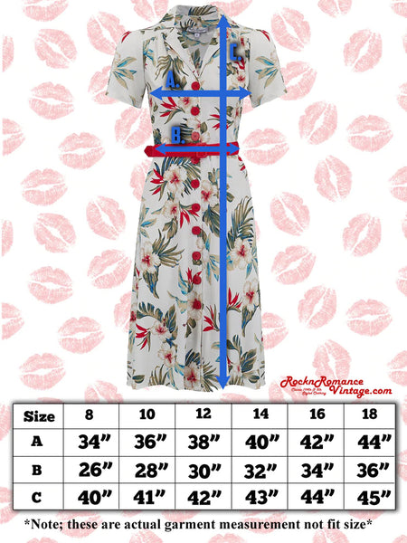 Charlene Shirtwaister Dress in Ruby Palm Print, True 1950s Vintage Style - CC41, Goodwood Revival, Twinwood Festival, Viva Las Vegas Rockabilly Weekend Rock n Romance Rock n Romance