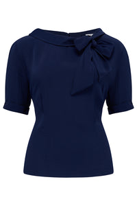 Cindy Blouse In Navy , Classic 1940s Vintage Inspired Style - True and authentic vintage style clothing, inspired by the Classic styles of CC41 , WW2 and the fun 1950s RocknRoll era, for everyday wear plus events like Goodwood Revival, Twinwood Festival and Viva Las Vegas Rockabilly Weekend Rock n Romance The Seamstress Of Bloomsbury