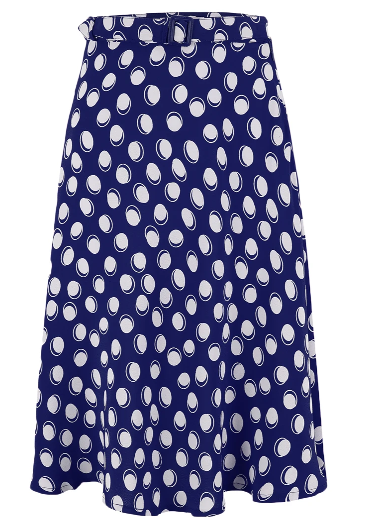 Circle Skirt in Navy Moonshine Spot, Classic & Authentic Vintage 1940s Style - True and authentic vintage style clothing, inspired by the Classic styles of CC41 , WW2 and the fun 1950s RocknRoll era, for everyday wear plus events like Goodwood Revival, Twinwood Festival and Viva Las Vegas Rockabilly Weekend Rock n Romance The Seamstress Of Bloomsbury