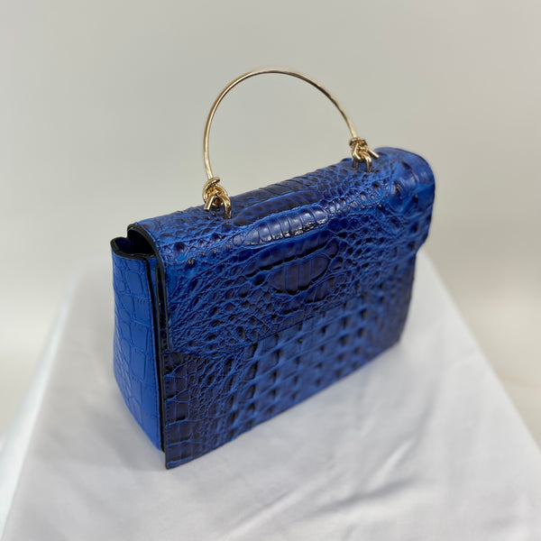 Classic Vintage Style Moc Croc Clara bag In Vivid French Blue - True and authentic vintage style clothing, inspired by the Classic styles of CC41 , WW2 and the fun 1950s RocknRoll era, for everyday wear plus events like Goodwood Revival, Twinwood Festival and Viva Las Vegas Rockabilly Weekend Rock n Romance Classic Bags In Bloom