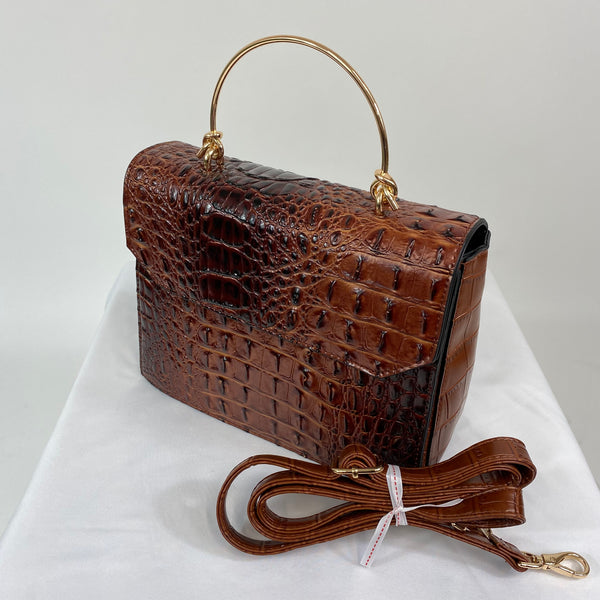 Classic Vintage Style Moc Croc Clara bag In Brown Tan - True and authentic vintage style clothing, inspired by the Classic styles of CC41 , WW2 and the fun 1950s RocknRoll era, for everyday wear plus events like Goodwood Revival, Twinwood Festival and Viva Las Vegas Rockabilly Weekend Rock n Romance Classic Bags In Bloom