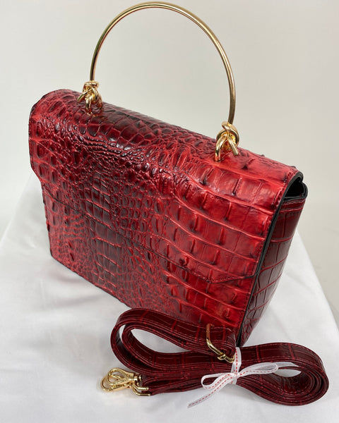 Classic Vintage Style Moc Croc Clara bag In Vintage Red Velvet - True and authentic vintage style clothing, inspired by the Classic styles of CC41 , WW2 and the fun 1950s RocknRoll era, for everyday wear plus events like Goodwood Revival, Twinwood Festival and Viva Las Vegas Rockabilly Weekend Rock n Romance Classic Bags In Bloom