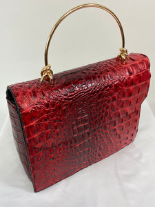 Classic Vintage Style Moc Croc Clara bag In Vintage Red Velvet - True and authentic vintage style clothing, inspired by the Classic styles of CC41 , WW2 and the fun 1950s RocknRoll era, for everyday wear plus events like Goodwood Revival, Twinwood Festival and Viva Las Vegas Rockabilly Weekend Rock n Romance Classic Bags In Bloom