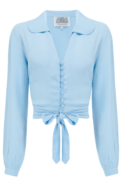 "Clarice" Blouse in Powder Blue, Classic 1940s Vintage Inspired Style - True and authentic vintage style clothing, inspired by the Classic styles of CC41 , WW2 and the fun 1950s RocknRoll era, for everyday wear plus events like Goodwood Revival, Twinwood Festival and Viva Las Vegas Rockabilly Weekend Rock n Romance The Seamstress Of Bloomsbury