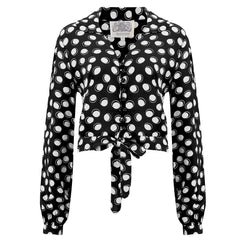 "Clarice" Blouse in Black Moonshine Spot, Classic 1940s Vintage Inspired Style