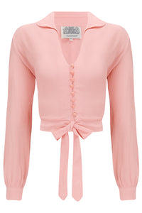 "Clarice" Long Sleeve Blouse in Blossom Pink, Classic 1940s CC41 Vintage Inspired Style - True and authentic vintage style clothing, inspired by the Classic styles of CC41 , WW2 and the fun 1950s RocknRoll era, for everyday wear plus events like Goodwood Revival, Twinwood Festival and Viva Las Vegas Rockabilly Weekend Rock n Romance The Seamstress Of Bloomsbury