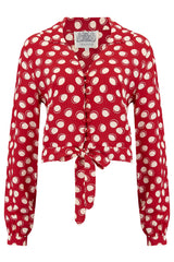 „Clarice“-Bluse mit rotem Mondscheinfleck, klassischer Vintage-inspirierter Stil der 1940er Jahre