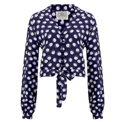 "Clarice" Blouse in Navy Moonshine Spot, Classic 1940s Vintage Inspired Style