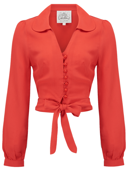"Clarice" Long Sleeve Blouse in Solid Red, Authentic 1940s Vintage Inspired Style - CC41, Goodwood Revival, Twinwood Festival, Viva Las Vegas Rockabilly Weekend Rock n Romance The Seamstress Of Bloomsbury
