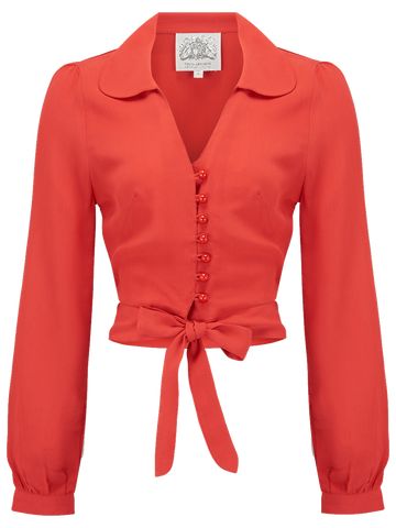 "Clarice" Long Sleeve Blouse in Solid Red, Authentic 1940s Vintage Inspired Style - CC41, Goodwood Revival, Twinwood Festival, Viva Las Vegas Rockabilly Weekend Rock n Romance The Seamstress Of Bloomsbury