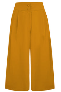 **Sample Sale** The "Sophia" Palazzo Culottes in Solid Mustard, Classic & Easy To Wear Vintage Inspired Style - True and authentic vintage style clothing, inspired by the Classic styles of CC41 , WW2 and the fun 1950s RocknRoll era, for everyday wear plus events like Goodwood Revival, Twinwood Festival and Viva Las Vegas Rockabilly Weekend Rock n Romance Rock n Romance