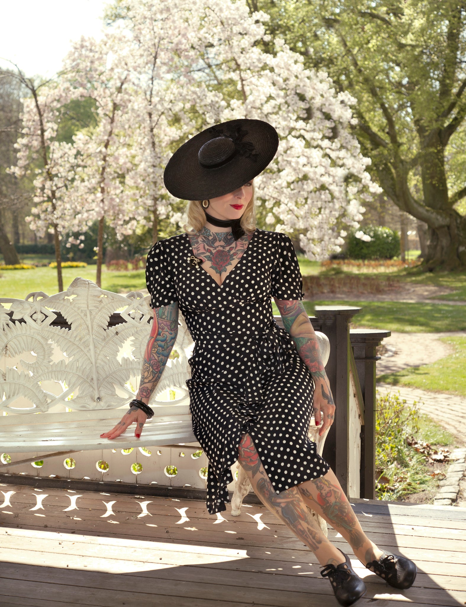"Lilian" Dress in Black With White Polka dot , Classic & Authentic 1940s Vintage Style - CC41, Goodwood Revival, Twinwood Festival, Viva Las Vegas Rockabilly Weekend Rock n Romance The Seamstress Of Bloomsbury