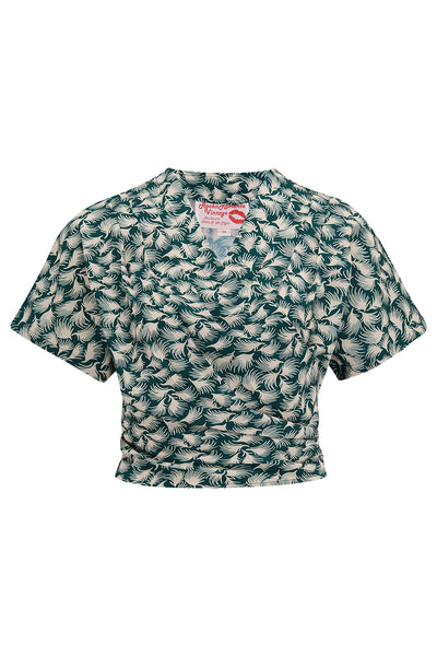 The "Darla" Short Sleeve Wrap Blouse in Green Whisp , True Vintage Style