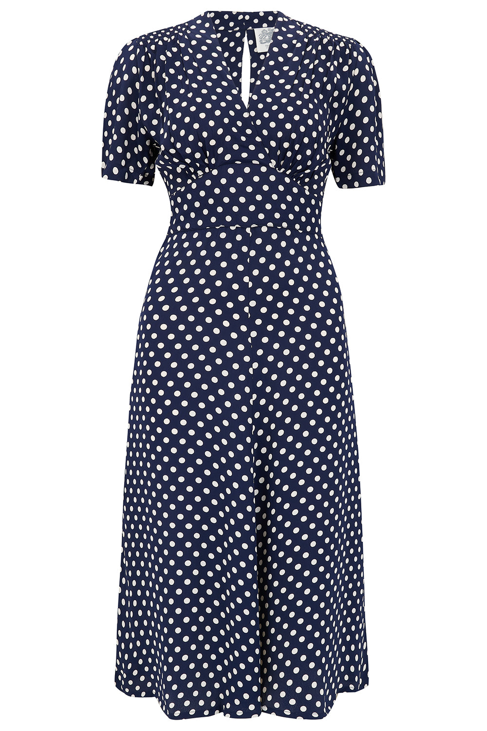 "Dolores" Swing Dress in Navy Spot, Classic 1940s Inspired Vintage Style - True and authentic vintage style clothing, inspired by the Classic styles of CC41 , WW2 and the fun 1950s RocknRoll era, for everyday wear plus events like Goodwood Revival, Twinwood Festival and Viva Las Vegas Rockabilly Weekend Rock n Romance The Seamstress Of Bloomsbury