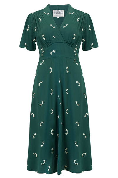 "Dolores" Swing Dress in Green Doggy, Classic 1940s Inspired Vintage Style - CC41, Goodwood Revival, Twinwood Festival, Viva Las Vegas Rockabilly Weekend Rock n Romance The Seamstress Of Bloomsbury
