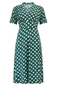 "Dolores" Swing Dress in Green Moonshine, Classic 1940s Inspired Vintage Style - True and authentic vintage style clothing, inspired by the Classic styles of CC41 , WW2 and the fun 1950s RocknRoll era, for everyday wear plus events like Goodwood Revival, Twinwood Festival and Viva Las Vegas Rockabilly Weekend Rock n Romance The Seamstress Of Bloomsbury