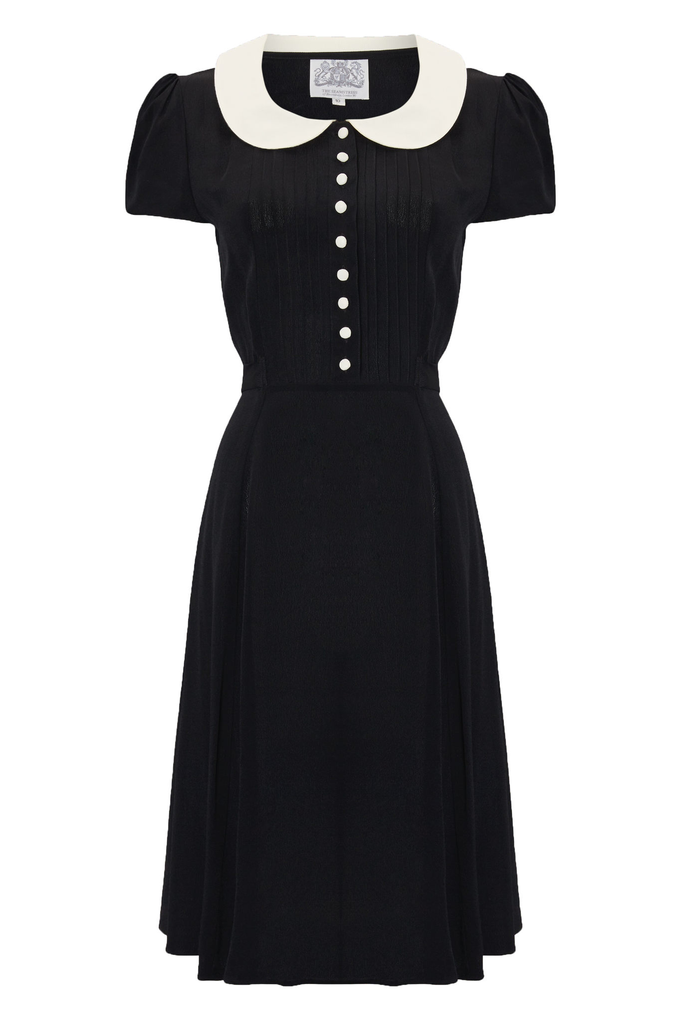 "Dorothy" Dress in Black with Contrast Collar, Classic 1940s Vintage Style - True and authentic vintage style clothing, inspired by the Classic styles of CC41 , WW2 and the fun 1950s RocknRoll era, for everyday wear plus events like Goodwood Revival, Twinwood Festival and Viva Las Vegas Rockabilly Weekend Rock n Romance The Seamstress Of Bloomsbury