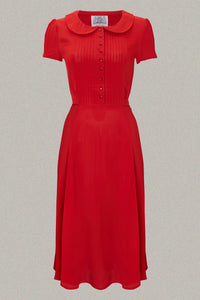 "Dorothy" Swing Dress in Pilliar Box Red, A Classic 1940s Inspired Vintage Style - True and authentic vintage style clothing, inspired by the Classic styles of CC41 , WW2 and the fun 1950s RocknRoll era, for everyday wear plus events like Goodwood Revival, Twinwood Festival and Viva Las Vegas Rockabilly Weekend Rock n Romance The Seamstress Of Bloomsbury