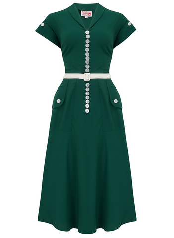 The "Casey" Dress in Solid Green, True & Authentic 1950s Vintage Style - CC41, Goodwood Revival, Twinwood Festival, Viva Las Vegas Rockabilly Weekend Rock n Romance Rock n Romance