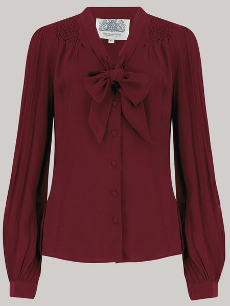 "Eva" Long Sleeve Blouse in wine Authentic & Classic 1940s Vintage Style - True and authentic vintage style clothing, inspired by the Classic styles of CC41 , WW2 and the fun 1950s RocknRoll era, for everyday wear plus events like Goodwood Revival, Twinwood Festival and Viva Las Vegas Rockabilly Weekend Rock n Romance The Seamstress Of Bloomsbury