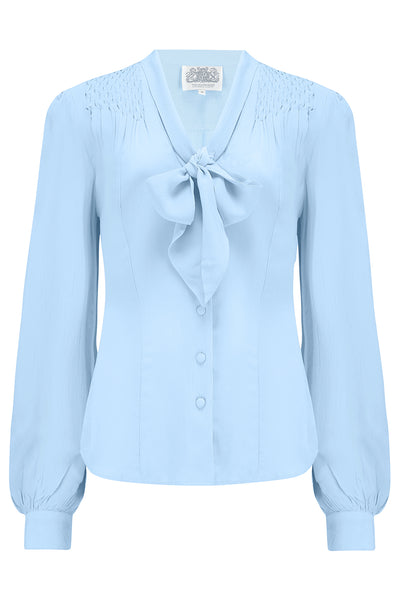 Eva Long Sleeve Blouse in Powder Blue , Authentic & Classic 1940s Vintage Style - True and authentic vintage style clothing, inspired by the Classic styles of CC41 , WW2 and the fun 1950s RocknRoll era, for everyday wear plus events like Goodwood Revival, Twinwood Festival and Viva Las Vegas Rockabilly Weekend Rock n Romance The Seamstress Of Bloomsbury