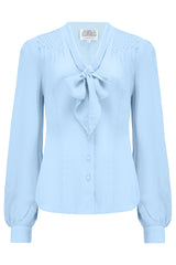 Eva Long Sleeve Blouse in Powder Blue , Authentic & Classic 1940s Vintage Style