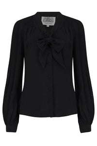 Eva Long Sleeve Blouse in Solid Black, Authentic & Classic 1940s Vintage Style - True and authentic vintage style clothing, inspired by the Classic styles of CC41 , WW2 and the fun 1950s RocknRoll era, for everyday wear plus events like Goodwood Revival, Twinwood Festival and Viva Las Vegas Rockabilly Weekend Rock n Romance The Seamstress Of Bloomsbury