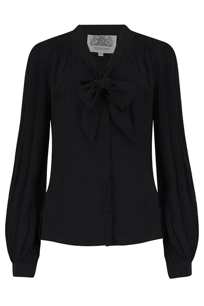 Eva Long Sleeve Blouse in Solid Black, Authentic & Classic 1940s Vintage Style - True and authentic vintage style clothing, inspired by the Classic styles of CC41 , WW2 and the fun 1950s RocknRoll era, for everyday wear plus events like Goodwood Revival, Twinwood Festival and Viva Las Vegas Rockabilly Weekend Rock n Romance The Seamstress Of Bloomsbury