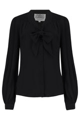 Eva Long Sleeve Blouse in Solid Black, Authentic & Classic 1940s Vintage Style