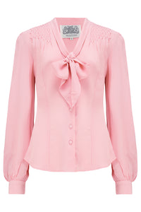 Eva Long Sleeve Blouse in Pink Blossom Authentic & Classic 1940s Vintage Style - True and authentic vintage style clothing, inspired by the Classic styles of CC41 , WW2 and the fun 1950s RocknRoll era, for everyday wear plus events like Goodwood Revival, Twinwood Festival and Viva Las Vegas Rockabilly Weekend Rock n Romance The Seamstress Of Bloomsbury