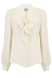 Eva Long Sleeve Blouse in Cream, Authentic & Classic 1940s Vintage Style - True and authentic vintage style clothing, inspired by the Classic styles of CC41 , WW2 and the fun 1950s RocknRoll era, for everyday wear plus events like Goodwood Revival, Twinwood Festival and Viva Las Vegas Rockabilly Weekend Rock n Romance The Seamstress Of Bloomsbury