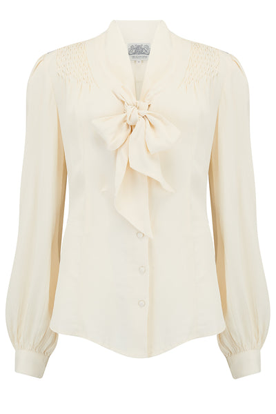 Eva Long Sleeve Blouse in Cream, Authentic & Classic 1940s Vintage Style - True and authentic vintage style clothing, inspired by the Classic styles of CC41 , WW2 and the fun 1950s RocknRoll era, for everyday wear plus events like Goodwood Revival, Twinwood Festival and Viva Las Vegas Rockabilly Weekend Rock n Romance The Seamstress Of Bloomsbury